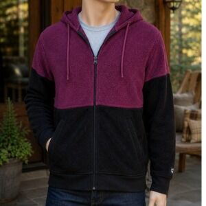 Fielder Bonobos Mens Fleece Hoodie Colorblock Sherpa Burgundy Black S